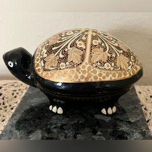 Decorative Tortoise box Vintage Paper Mache Lacquered Handmade